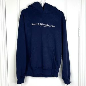 SPORTY & RICH Stay Active Drink Water NEW Hoodie Sweatshirt NEW Size M Navy Blue
